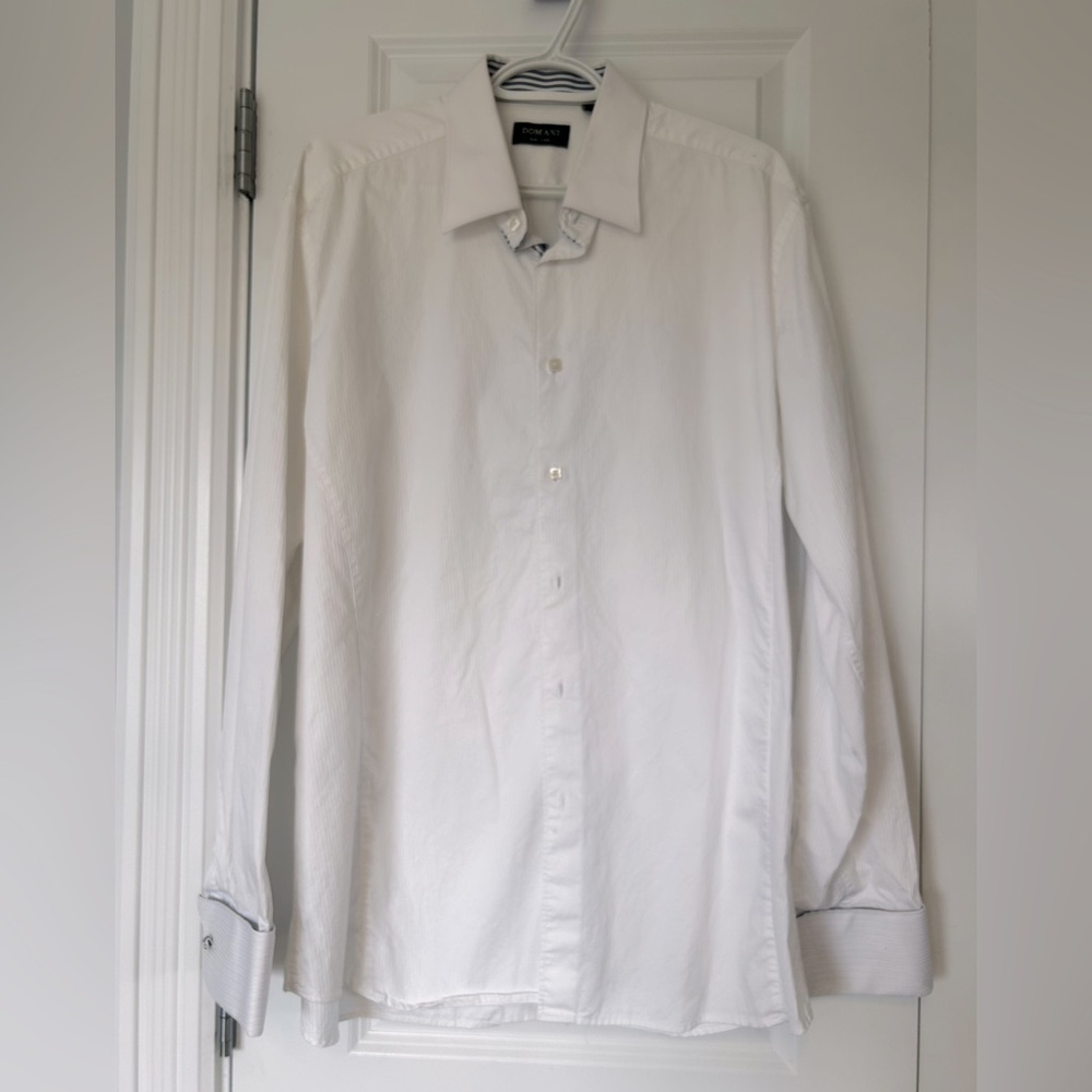 White dress shirt with blue accents